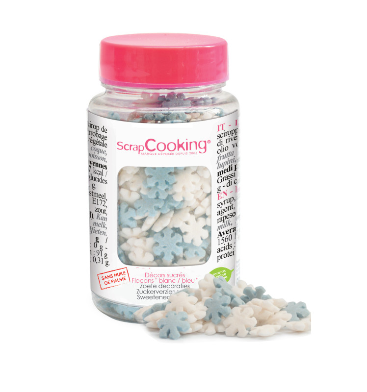 Décors sucrés flocons blanc/bleu 50g