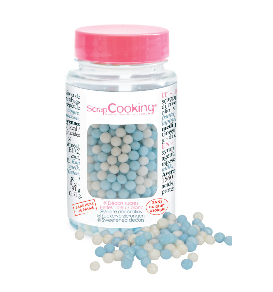 Décors sucrés perles blanc/bleu 55g Décors sucrés perles blanc/bleu 55g